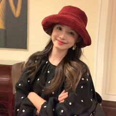 『灯芯绒』安可拉红渔夫帽子女2025年新款显脸小休闲百搭盆帽秋冬