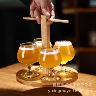 Craft Beer Tasting Cup Holder Small Capacity Tasting Cup Bar Personalized Glass Commercial Wooden Cup Holder Set