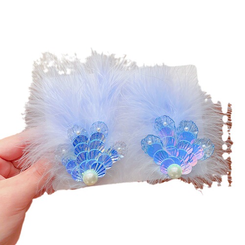 Autumn and winter girls' hair accessories fairy three-dimensional feather hairpin shell mermaid tassel princess children's hair accessories