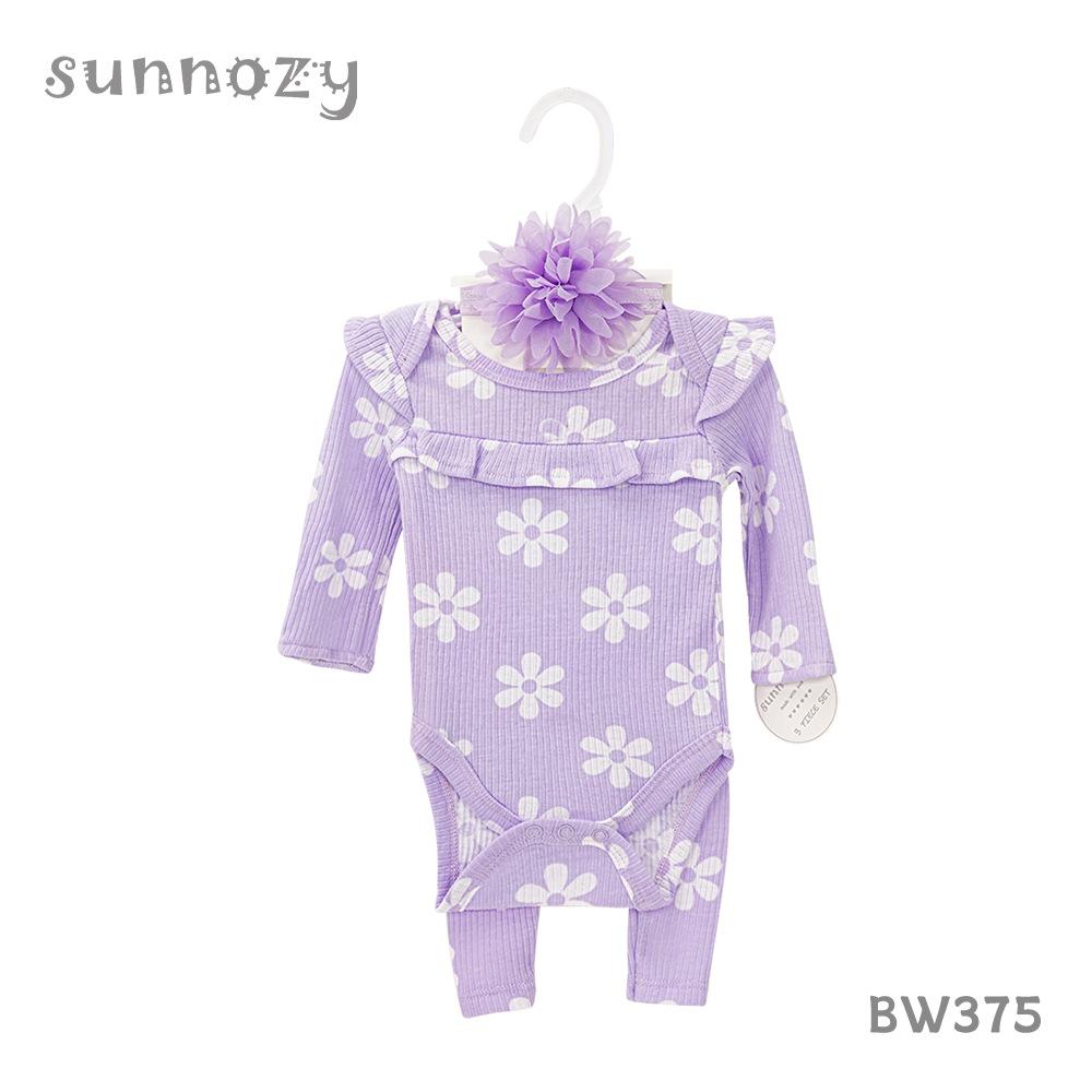 Conjunto de tres piezas de mono de manga larga para bebé niña, nuevo estilo para todas las estaciones, mono exterior, pantalones, diadema, conjunto de ropa para bebé niña.