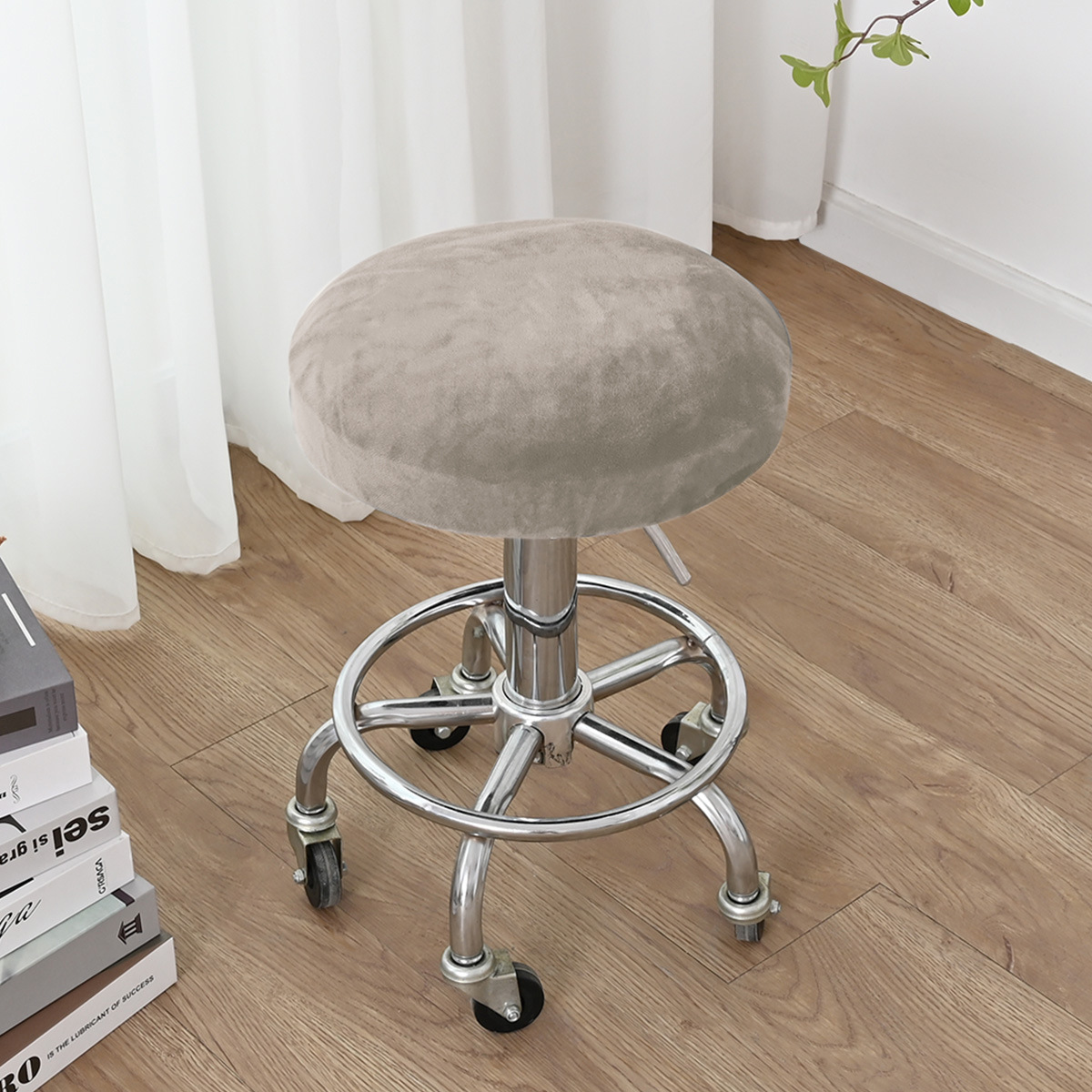 Venta al por mayor de puntos transfronterizos, funda redonda de forro polar elástico de color puro, funda redonda de terciopelo de zorro plateado grueso, funda para silla giratoria