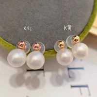 Серьги из натурального жемчуга из 18-каратного золота, двухносные золотые серьги au750, жемчужные серьги, простые универсальные с сертификатом