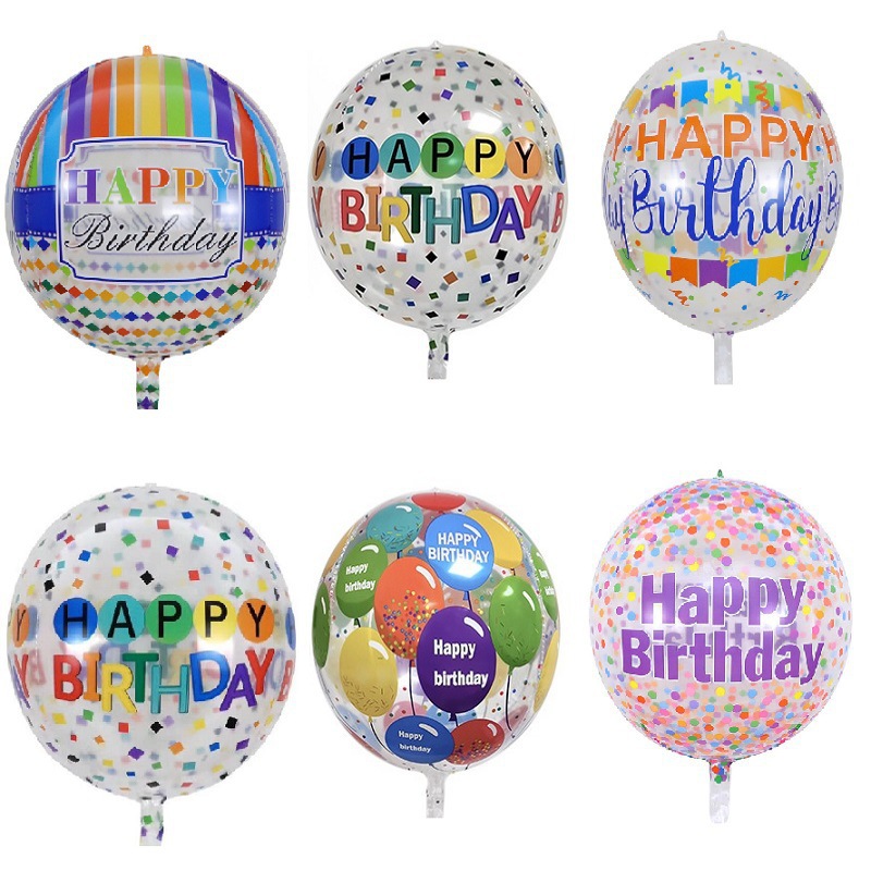 22寸透明生日快樂4D氣球球形透明氣球兒童節日派對主題布置裝飾