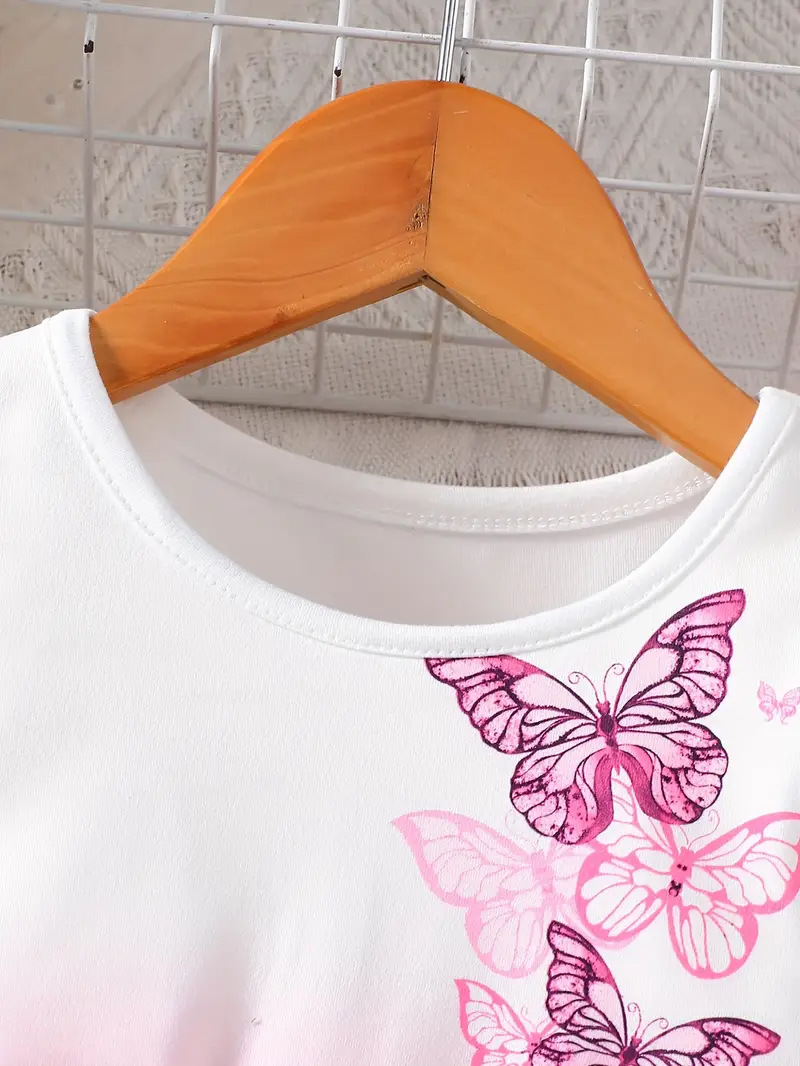 2025 vestido transfronterizo para niñas, posicionamiento de mariposas, vestido de princesa con estampado digital, vestido de manga voladora para niños europeos y americanos
