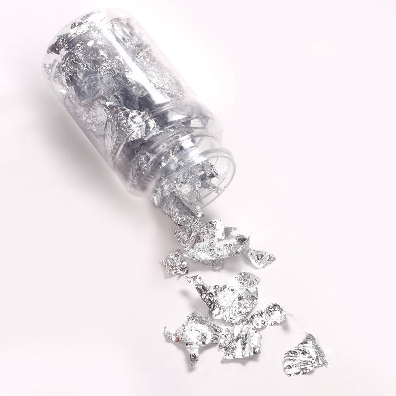 Joyas de uñas de papel de lámina de oro y plata de lámina de estaño fragmentos de red rojo explosivo conchas pegatinas de esmalte de uñas decorativas botellas