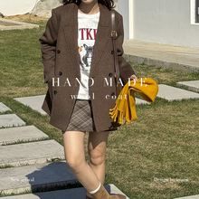 YM681 韩国东大门V领双面手缝羊毛大衣女款气质毛呢外套女