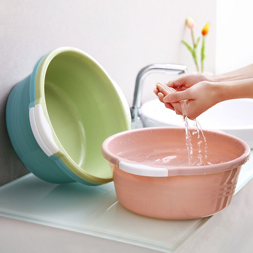 T round double-ear plastic basin thickened and fall-resistant children's washbasin plain laundry basin footbath vegetable basin wholesale