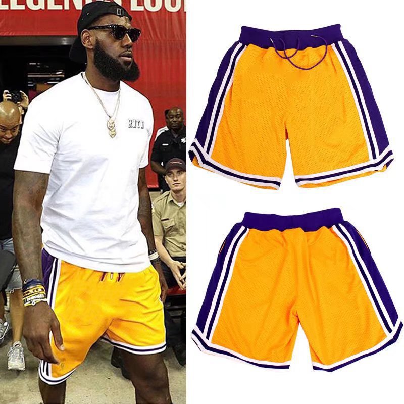 Lakers Retro Basketball Pants James Casual Sports Shorts Street Basketball Hip Hop Loose Shorts