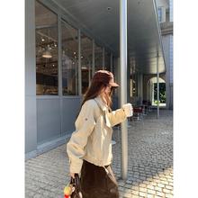 2025秋冬新款法式风宽松拉链百搭POLO领拼接仿羊羔毛长袖皮衣女潮