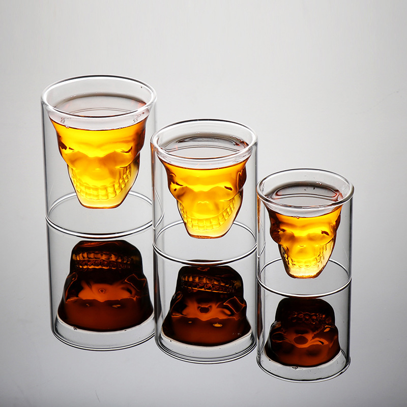Copa de cráneo de vidrio de borosilicato transparente taza de agua creativa vaso de cerveza de cráneo barra personalizada vidrio de doble capa