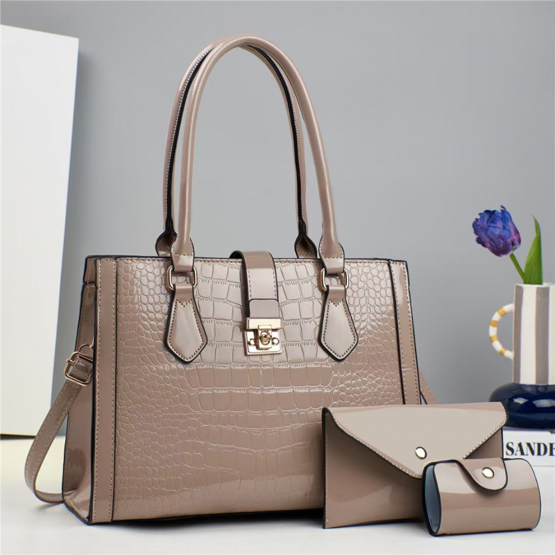 Baja de tres piezas, hija 2025, nueva bolsa de mano de gran capacidad, bolsas de hombro con patrón de cocodrilo de piel brillante, bolsas transfronterizas