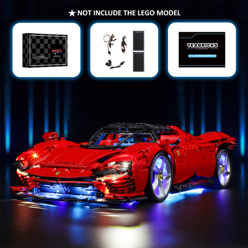 YEABRICKS Compatible with Lego 42143 Ferrari Daytona SP3 Car building block LED Lighting Mechanics lighting