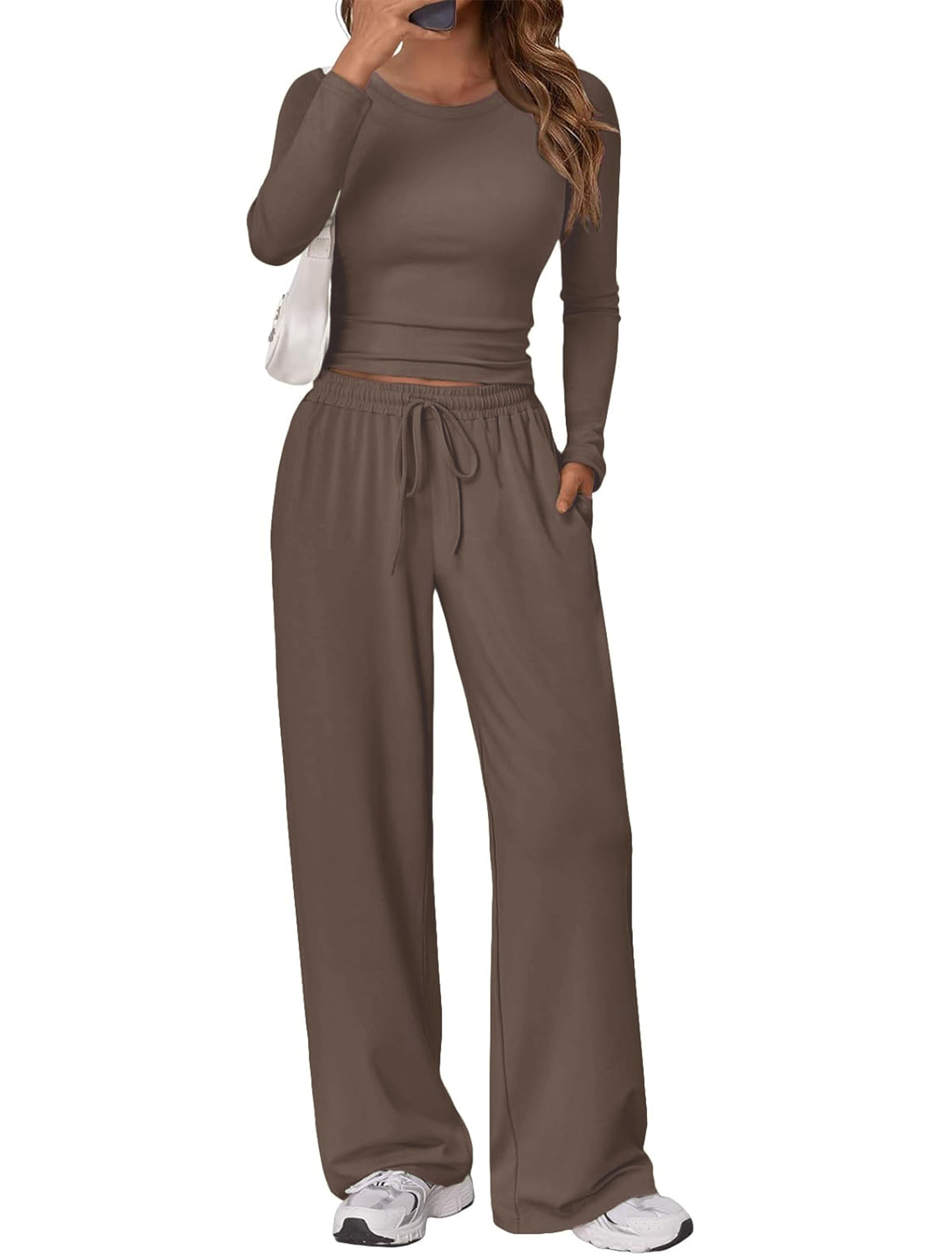 New Fashion Casual Suit Sports Yoga Autumn And Winter Crew Neck Long Sleeve Women_ecoleips.com