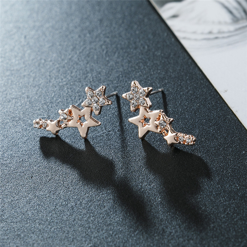 Simple Fashion Zircon Star Ear Clip Geometric Diamond Metal Earrings Wholesale display picture 2