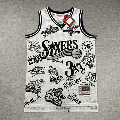 Summer cross-border jersey 76ers 3 Iverson retro embroidered basketball uniform sports training clothing men's and women's vest suit