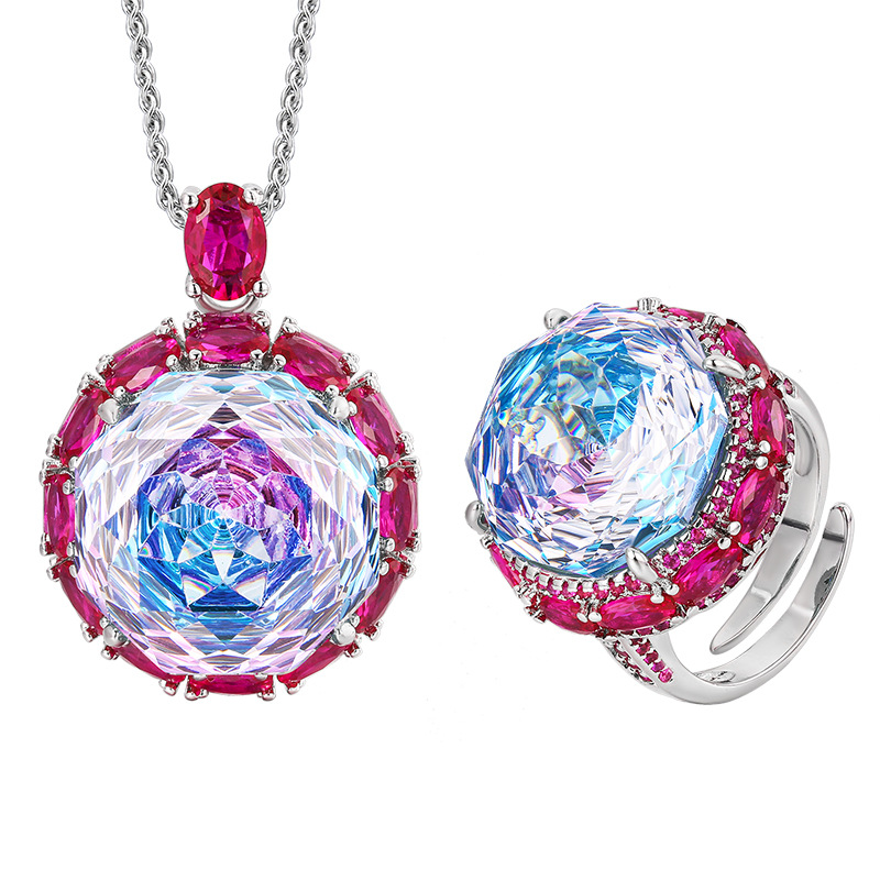 Venta caliente nuevo estilo Zhuangsheng joyería fondo de cobre chapado en oro rosa corte seco degradado ligero traje de lujo femenino piedra 18-16