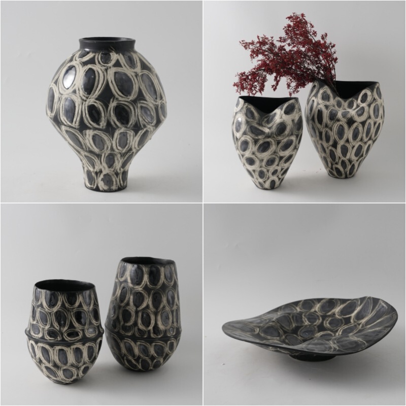 Cross-border Export of Silent Wind Ceramic Artists Ceramic Handmade Vase Art Ornaments Homestay Model Room Jewelry Flower Armorer