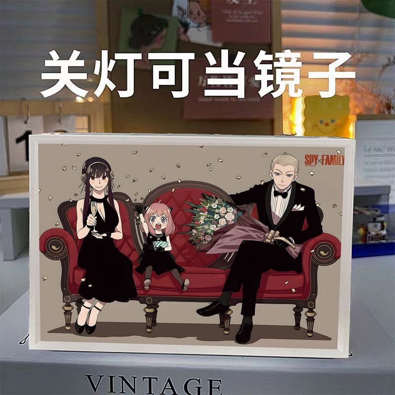 新款间谍过家家镜子灯光画阿尼亚生日创意礼物发光装饰画房间摆件|undefined