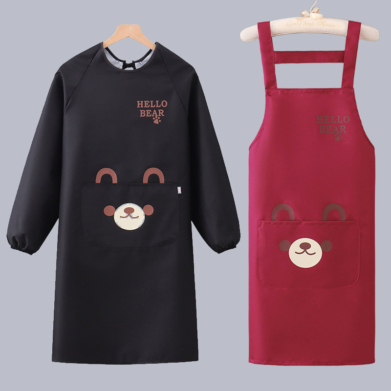 Cartoon Waterproof Long-sleeved Overalls Simple Solid Color Cute Bear Anti-fouling Anti-dressing Catering Adult Anti-dirty Work Clothes Apron