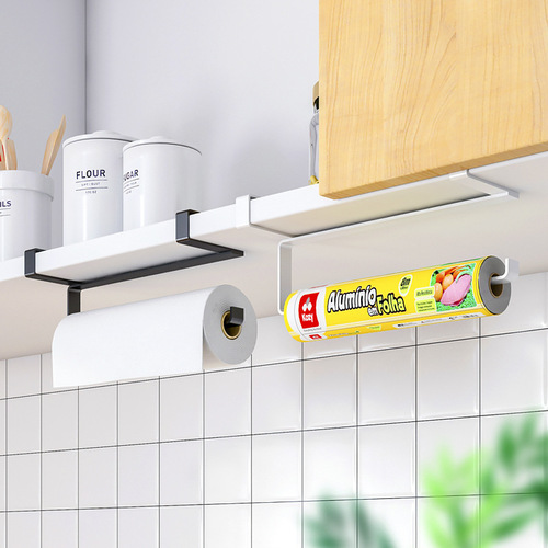 Japanese-style cabinet-mounted roll paper holder, punch-free wall-mounted kitchen tissue rack, household dishcloth & cling film storage shelf