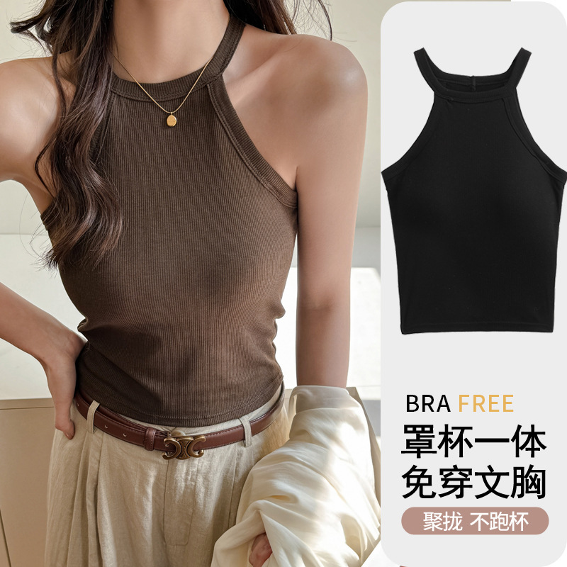 Carefully Selected Modal Halterneck Camisole for Women, Summer Sexy Hot Girl Inner Wear with Breast Pads and Outer Wear Design Top