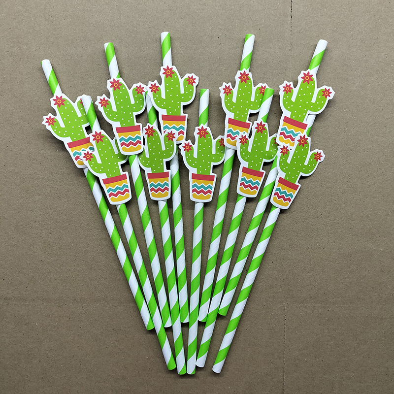 Pajitas de papel, tarjetas de cactus, pajitas decorativas, postres degradables desechables, pasteles, cócteles, fiestas, pajitas de papel