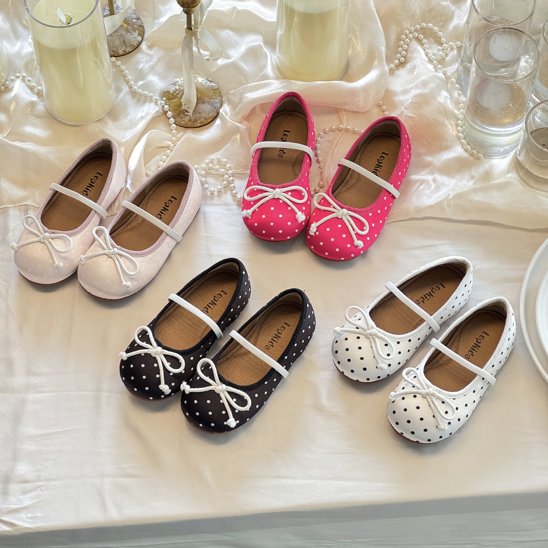 Girls' Princess Shoes Spring/Summer French Polka Dot Bow Vintage Mary Jane Versatile Soft Sole Ballet Shoes for Girls
