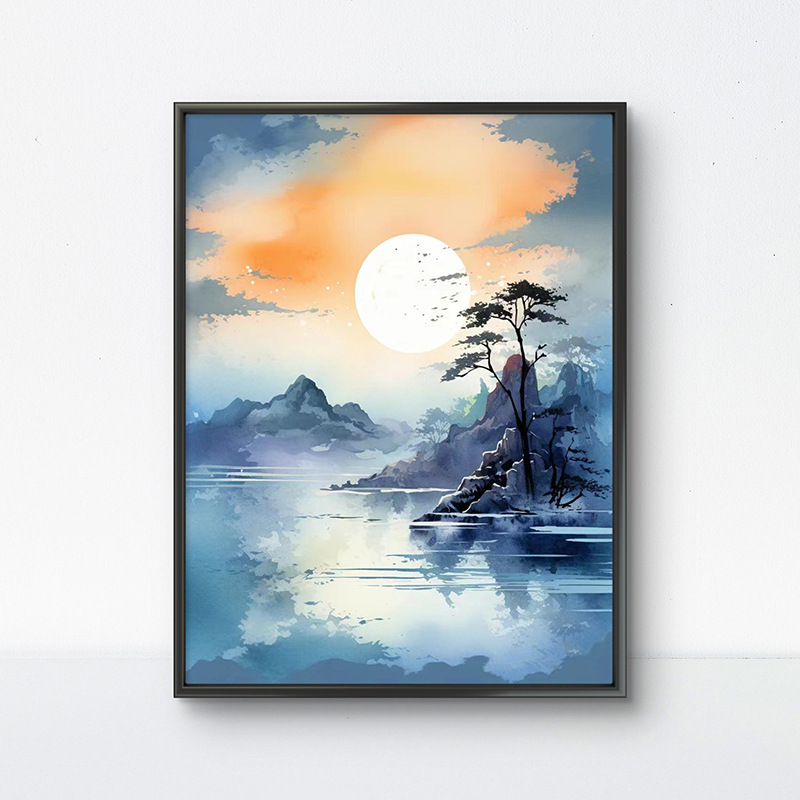 Pintura al óleo digital de estilo antiguo estilo arquitectónico de la dinastía Tang, relleno a mano, relleno de agujero, lámpara acrílica, sala de estar nueva
