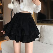 双层百褶蛋糕短裙女2024秋冬季新款丝绒a字短裙显瘦蓬蓬伞裙裤裙