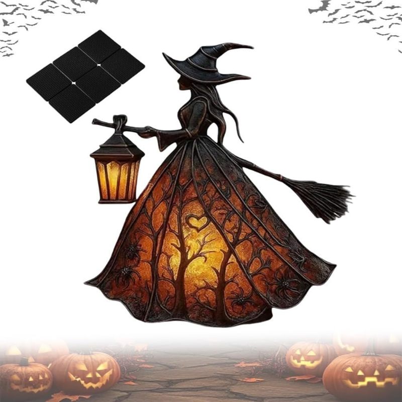 跨境新品Halloween Witch Lamp 哥特式万圣节女巫灯雕像树脂摆件|undefined