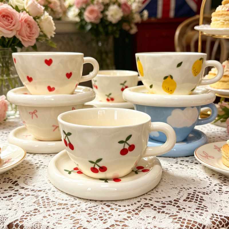 Ceramic Coffee Cup and Saucer Set for Home, Office, Restaurant, Personalized Trendy Milk Tea, Juice, English Afternoon Tea Cups