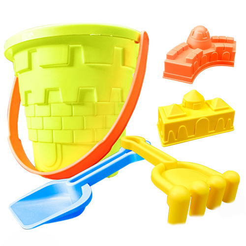 Value-for-money children's five-piece beach bucket toy set, hourglass, sand play, water digging, sand shoveling tool set