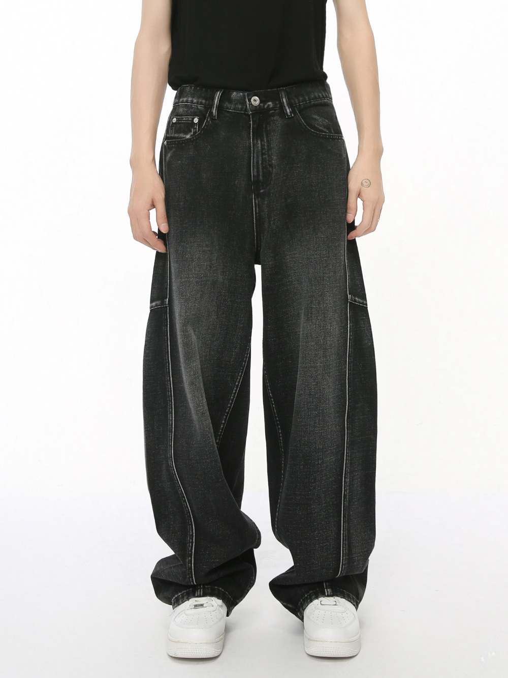 MTLCLOTHES Hombres| Nuevo diseño de deconstrucción de empalme americano de piernas anchas rectas jeans negros grises casuales