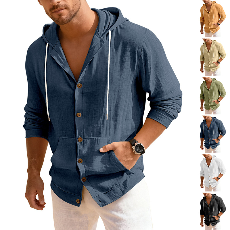 Giacca camicia uomo in cotone e lino casual primavera autunno_voghion.com