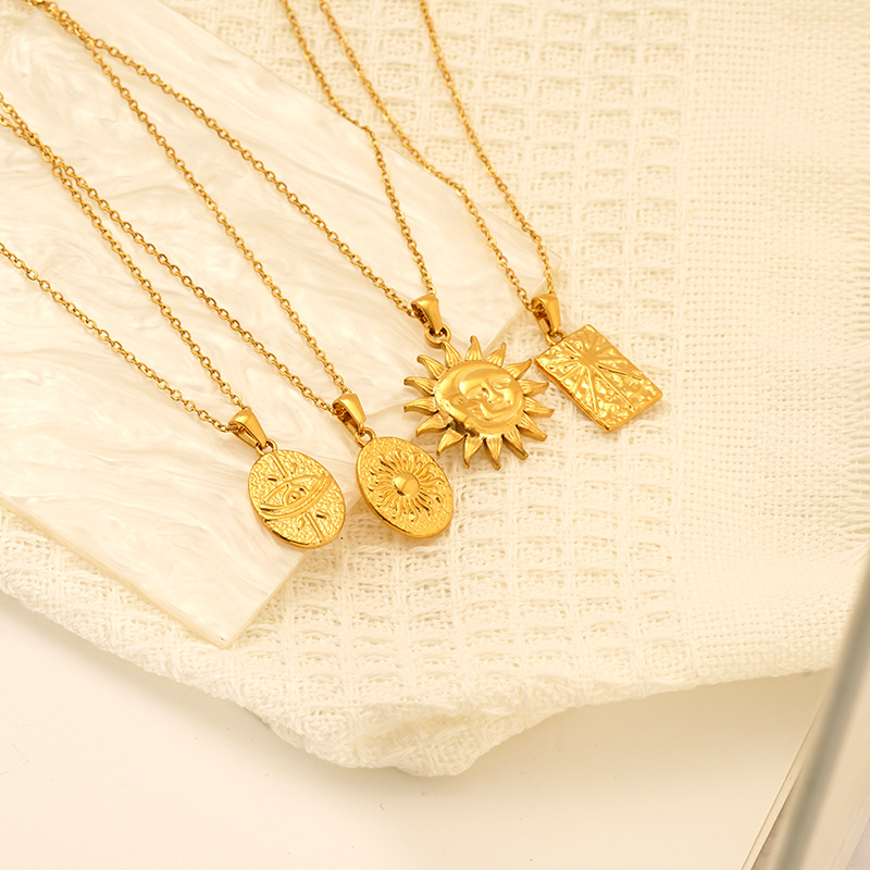 1 Piece Quantity Wholesale Jewelry IG Style Sun Star Eye 304 Stainless Steel 18K Gold Plated Pendant Necklace Cable Chain