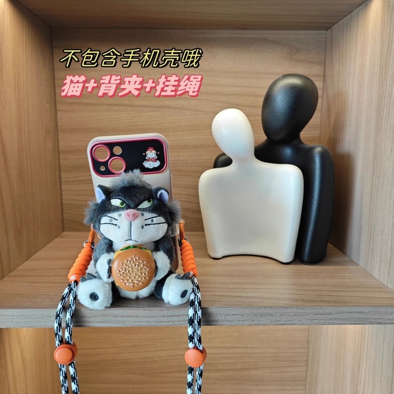 ルシファーの猫の漫画の携帯電話のバッククリップのひものぬいぐるみのペンダントの殻の斜めのショルダーはチェーンにまたがって車をかけることができます。|undefined