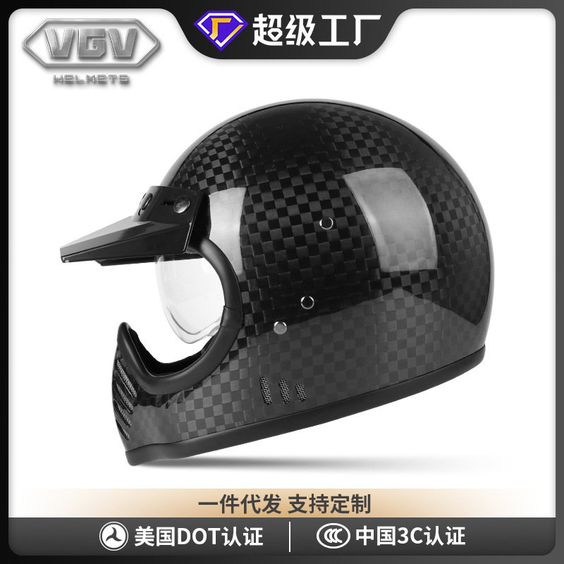 Vgv motocicleta casco 3C certificado retro fibra de carbono completo casco masculino cuatro estaciones universal motocicleta casco femenino invierno