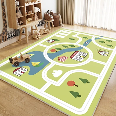 Source Manufacturer of Large-Area Non-Slip Mats for Bedrooms, Crystal Velvet Carpets, Cartoon Car Track Children's Floor Mats (Avtomobil döşəmə paspasları) - track-01-80120cm-crystal-velvet