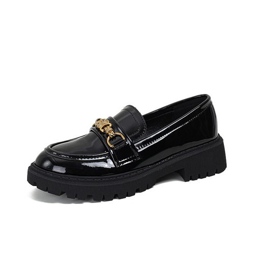Grape Mom's same style 2024 spring British style thick-soled loafers for women small leather shoes large size single shoes