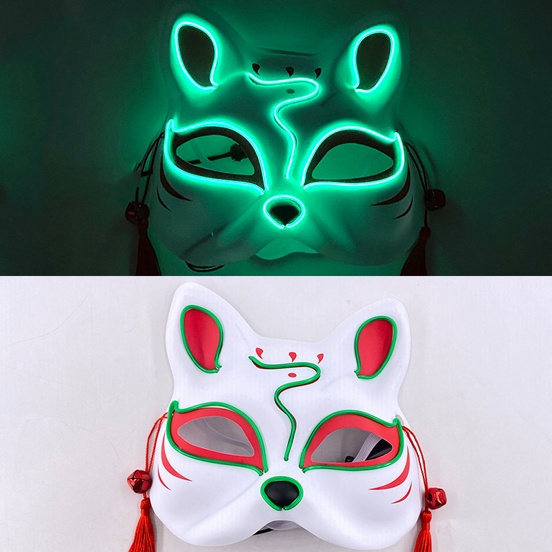Luminoso LED máscara de zorro japonés máscara rave traje anime media cara gato máscara fiesta esquina
