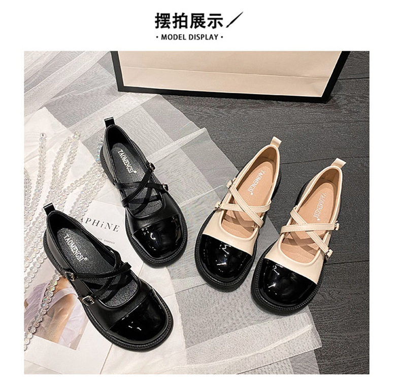 Giày Mary Jane nữ đế dày phối màu gót thô mũi tròn — Màu mơ, Màu đen chi tiết 23