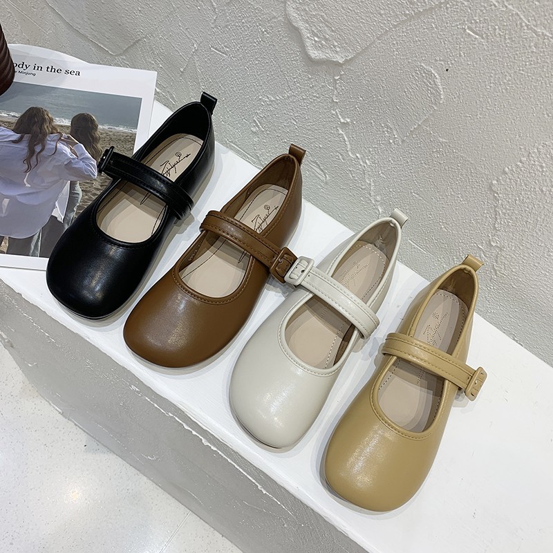 retro buckle leather flats NSHU62850