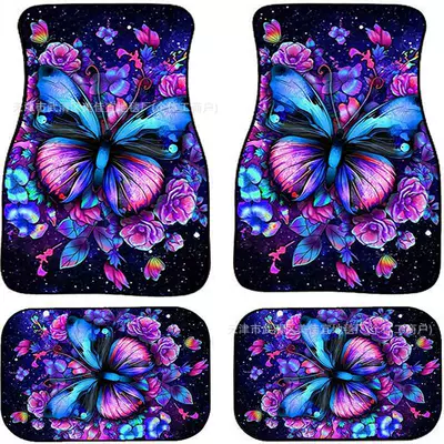 Cross-Border American car foot mat carpet four-piece stain-resistant floor mat rose skull Amazon TEMU foot mat wholesale (Avtomobil döşəmə paspasları) - rz-butterfly-33-44cm-two-pieces
