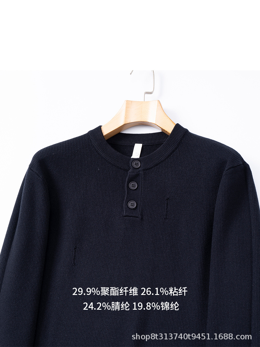 High-end moda transfronteriza de hombre semi-carpa otoño invierno agujeros suéter chaqueta casual jersey de cuello Henry personalizado