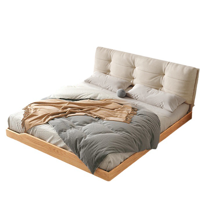 Danfoss estilo japonés madera maciza nube de viento cama suave crema de viento doble dormitorio principal cama de cuero silenciosa