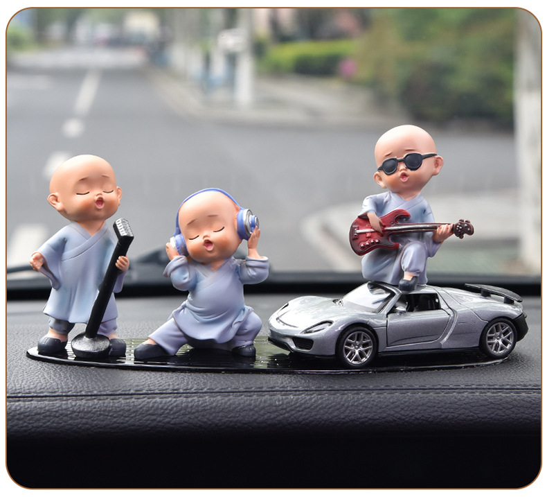 Car Ornaments Car Creative Internet Red Band Little Monk Car Cute Resin Little Monk Decoration Supplies