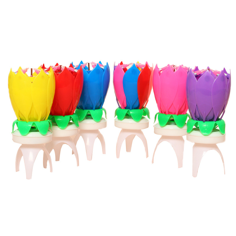 Triángulo transfronterizo pierna giratoria Lotus vela cumpleaños pastel decoración creativa fiesta música electrónica Lotus vela