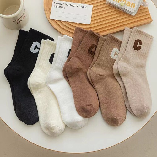 Big C socks women's mid-calf socks spring, autumn and winter cotton with shark pants college style ins trendy socks versatile women's Zhuji socks