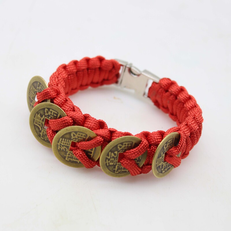 Copper Five Emperors Money Bracelet Seven-core Umbrella Rope Five Emperors Money Bracelet Umbrella Rope Hand Rope Cool Life Year Red Rope