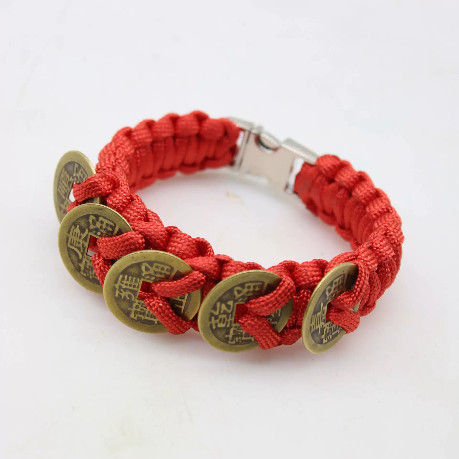 铜五帝钱手链七芯伞绳五帝钱手环伞绳手绳炫酷本命年红绳